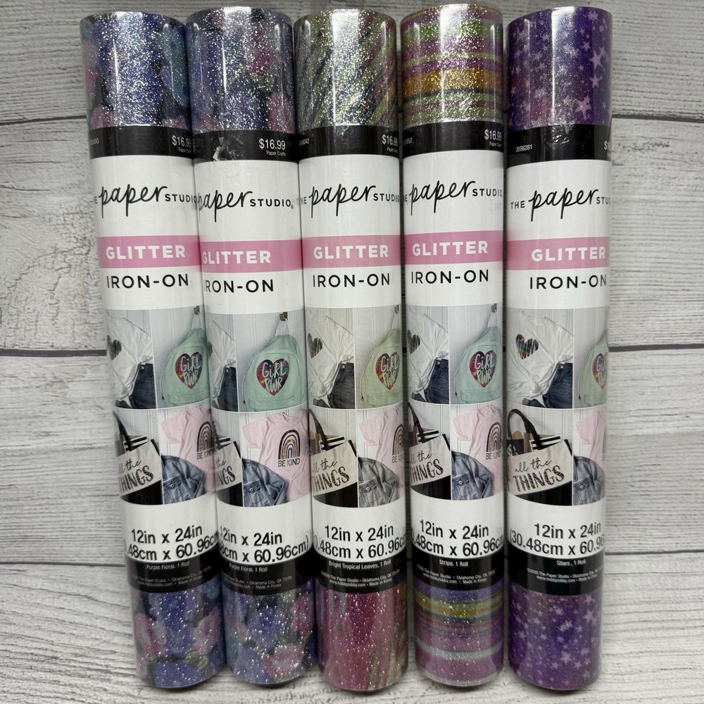 5 Rolls The Paper Studio Glitter Iron-On Vinyl 12"x24"New For Cricut Purple Pink